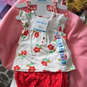 Carter's White Dress with Red Floral Print and Bloomers